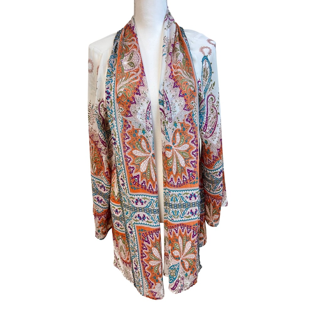 SOFT SURROUNDINGS Paisley Kimono Cardigan Boho Open Front‎ Layer Artsy
